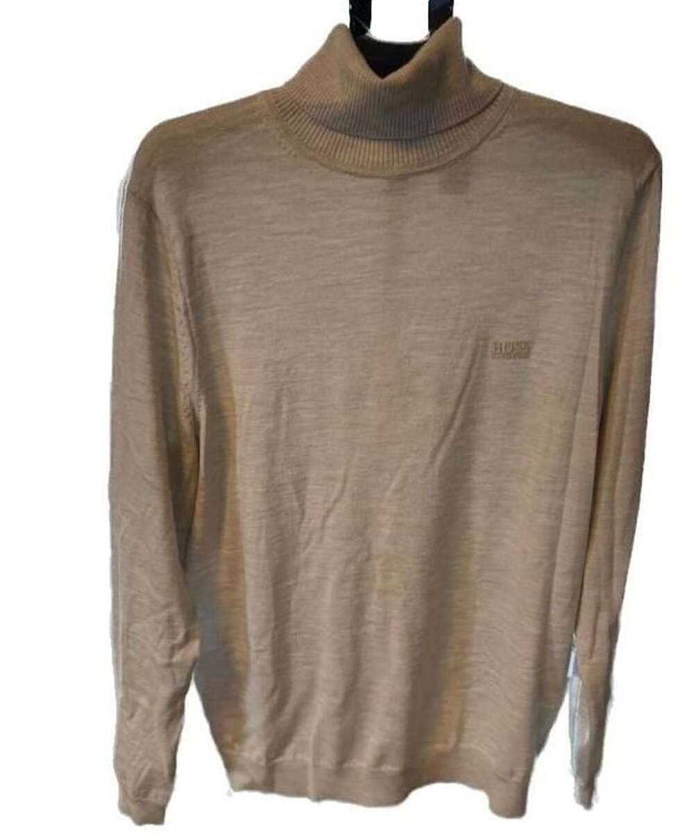 BOSS men's Extra Fine Merino Wool Turtleneck, XL Light Gray Sweater, Layering